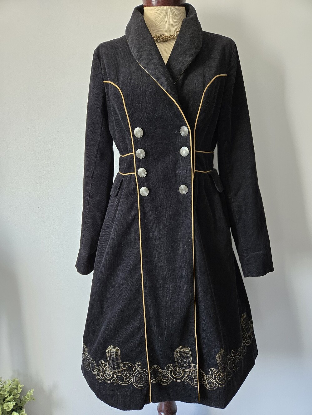 DR. WHO tardis corduroy trench  with tardis stitching and lining. Size Small